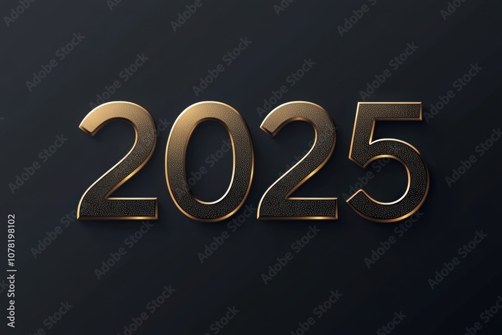3D golden numbers 2025 and text Happy New Year on a black background, written in the center of the screen with an elegant font. 3D golden numbers 2025 and text Happy New Year on a black background, written in the center of the screen with an elegant font.