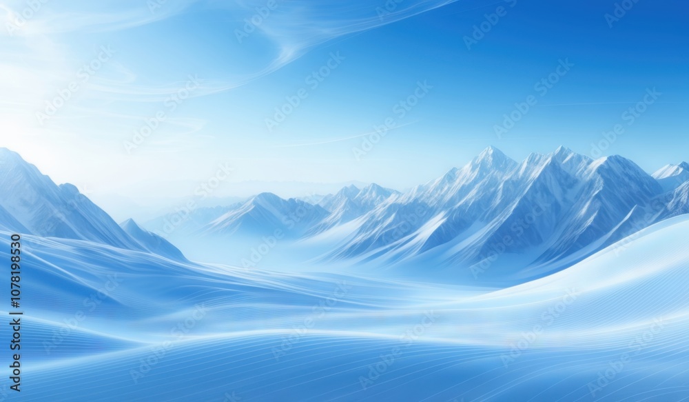 Fototapeta premium view of a snowy mountain range with a blue sky
