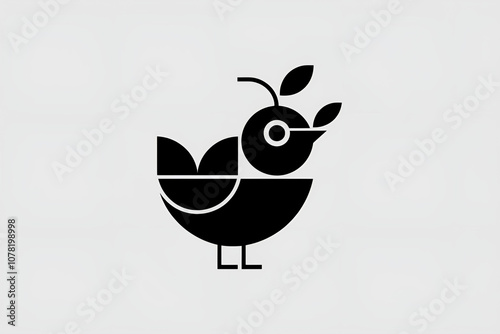 Abstract geometric bird with leaf detail, clean lines and bold black shapes photo