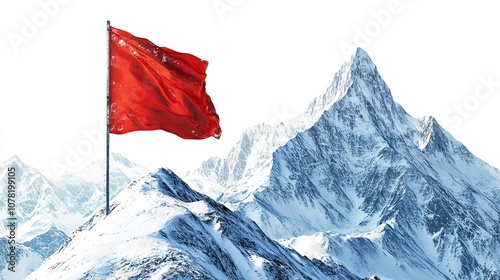 Red Flag on Snow-Covered Mountain Peak Symbolizing Achievement

 photo