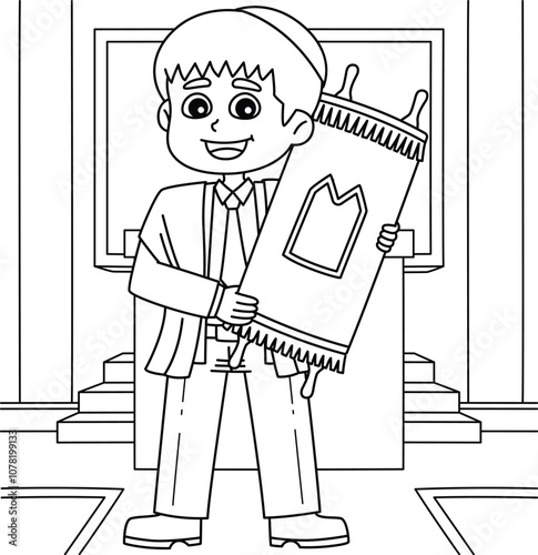 Bar Mitzvah Boy Carrying the Torah Coloring Page