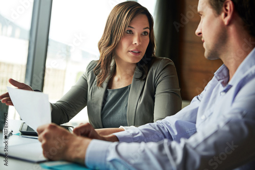 Quadro su tela Business, employees and meeting with legal document at office for explaining contract with terms and conditions