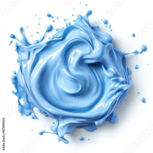 Blue fabric softener liquid splashing on white background