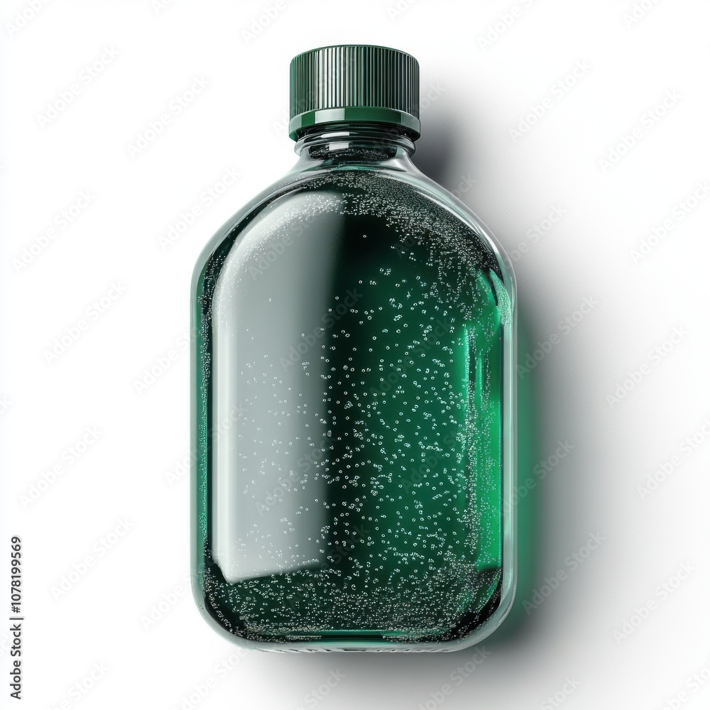 Carpet cleaner solution in clear green bottle on white background Carpet cleaner solution in clear green bottle on white background