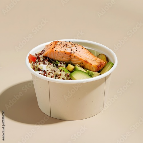 A white round paper salad bowl mockup