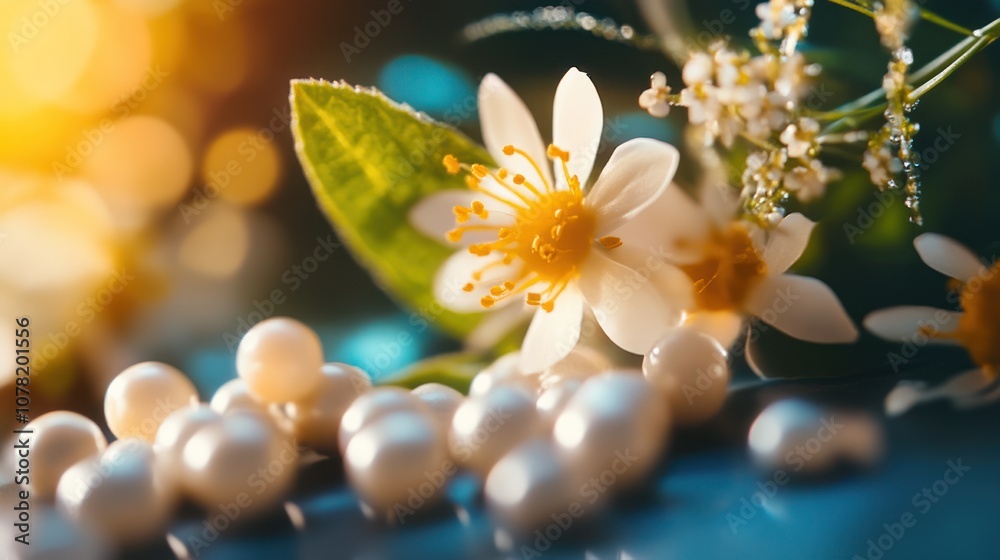 Close-up of White Flower with Pearls Close-up of White Flower with Pearls