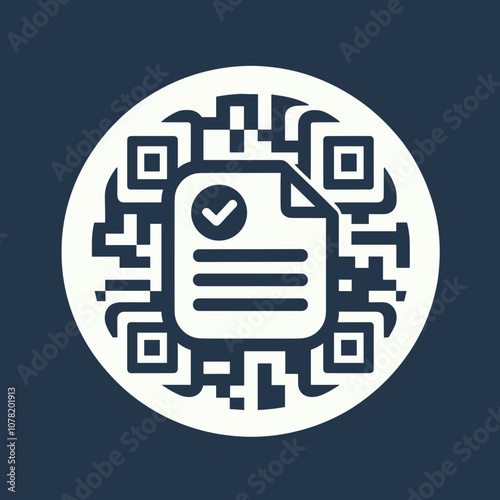 Document-themed QR code design with checkmark icon for verification services and copy space