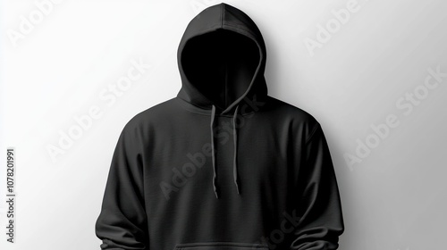 Black Hoodie with Hood Pulled Up, Isolated on White Background