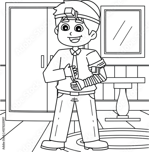 Bar Mitzvah Boy Putting on the Tefillin Coloring 
