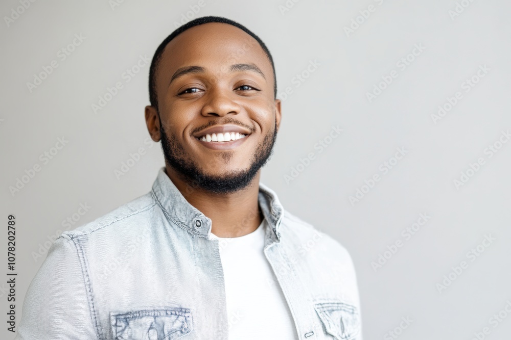 A black African man in white casual attire, smiling against a gray background, projects warmth and approachability with a charming demeanor. A black African man in white casual attire, smiling against a gray background, projects warmth and approachability with a charming demeanor.