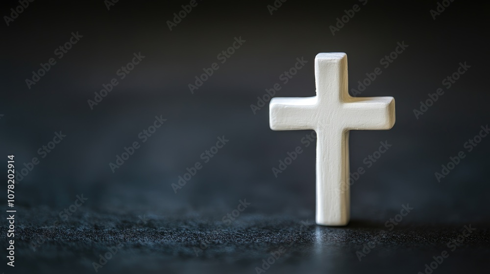 Simple white cross on a dark background, ample room for text focused on inner peace Simple white cross on a dark background, ample room for text focused on inner peace