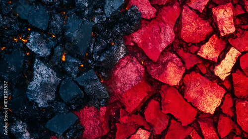 A red and black rock formation, with the red rocks being the dominant color