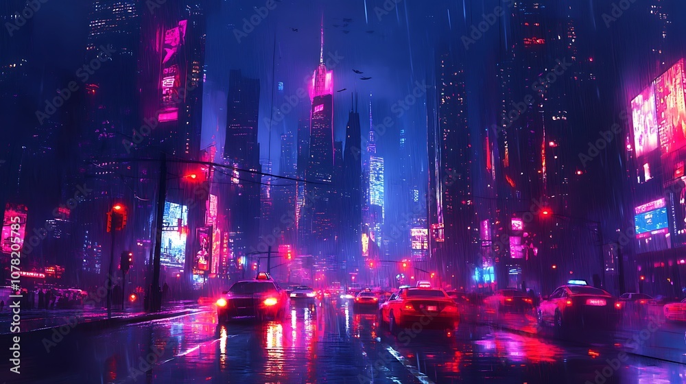 Urban skyline with vibrant streetlights and cars zooming below for a cityscape wallpaper Urban skyline with vibrant streetlights and cars zooming below for a cityscape wallpaper