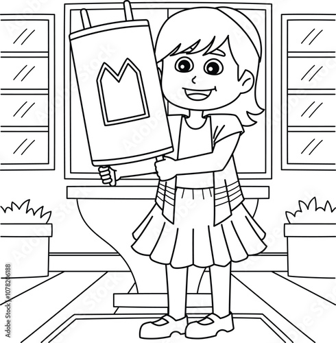 Bat Mitzvah Girl Holding the Torah Coloring Page 