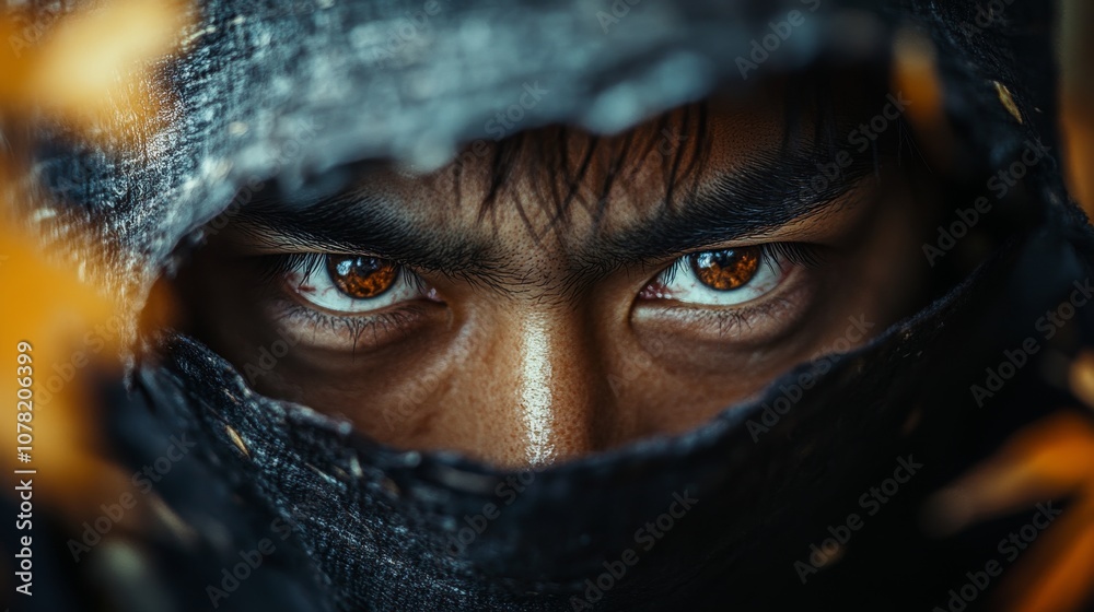 Intense Gaze of a Masked Figure