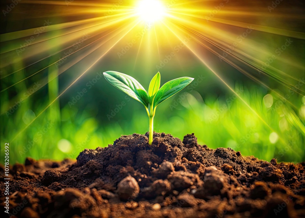 Green Sprout Emerging from Rich Soil Surrounded by Lush Grass, Symbolizing Growth and Renewal in Nature's Embrace, Perfect for Eco-Friendly Themes and Gardening Inspiration Green Sprout Emerging from Rich Soil Surrounded by Lush Grass, Symbolizing Growth and Renewal in Nature's Embrace, Perfect for Eco-Friendly Themes and Gardening Inspiration