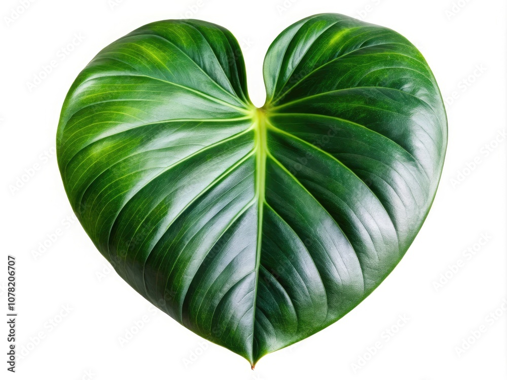 Fototapeta premium Heart-Shaped Dark Green Philodendron Leaf Isolated on White Background - Tropical Foliage Plant for Indoor Decor and Home Gardening Inspiration