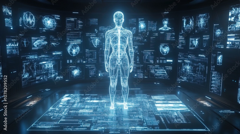 Fototapeta premium Futuristic Hologram Human Body Scan with Data Interface