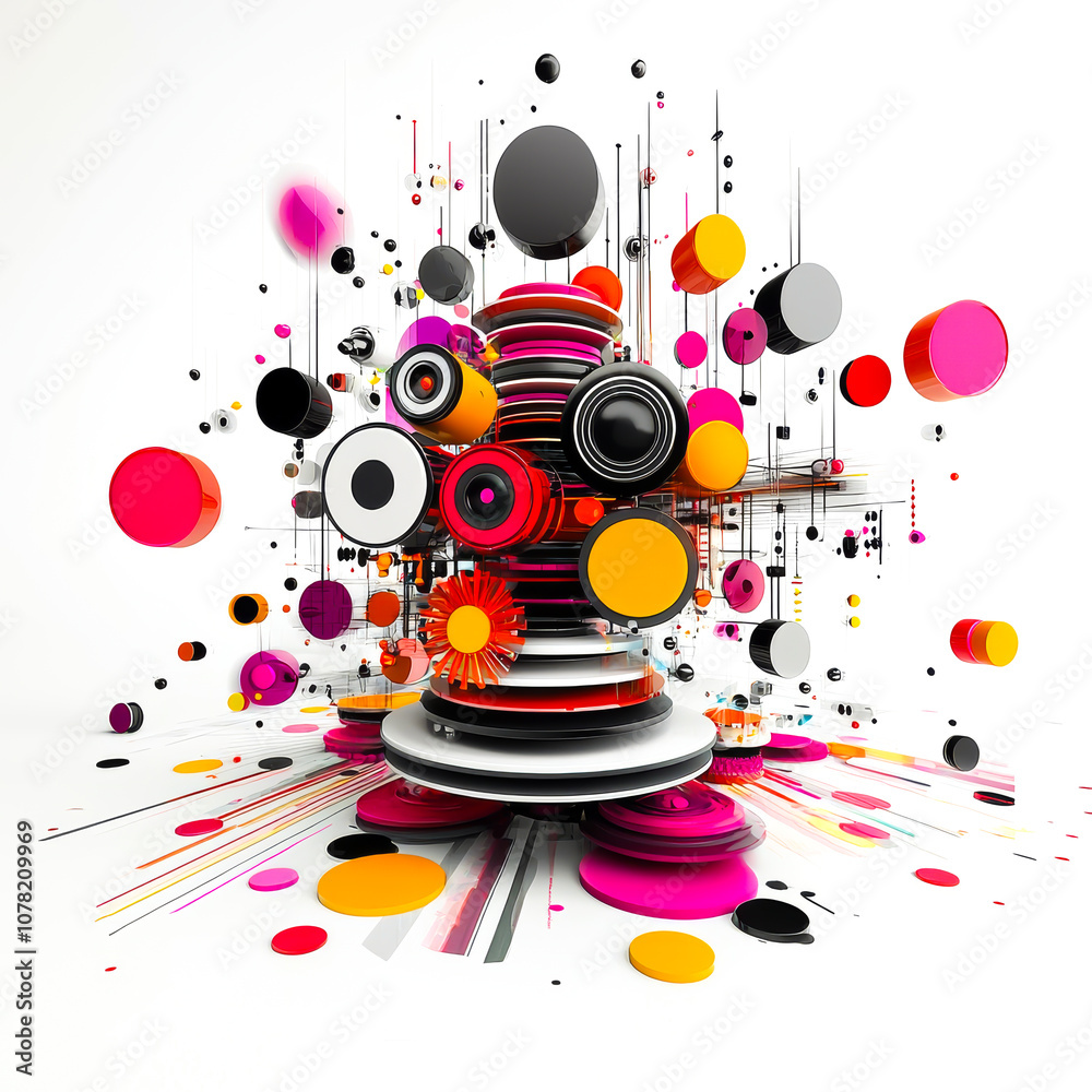 A colorful, abstract design of many circles and squares A colorful, abstract design of many circles and squares
