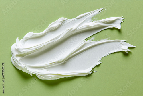  Smooth Cosmetic Cream Smear on Light Green Background for Beauty Products photo