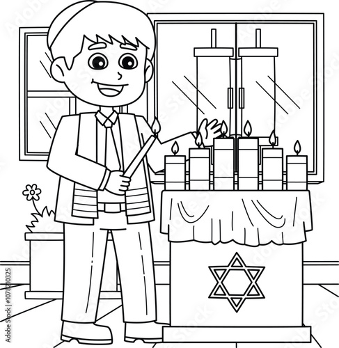 Bar Mitzvah Boy Lighting Candies Coloring Page