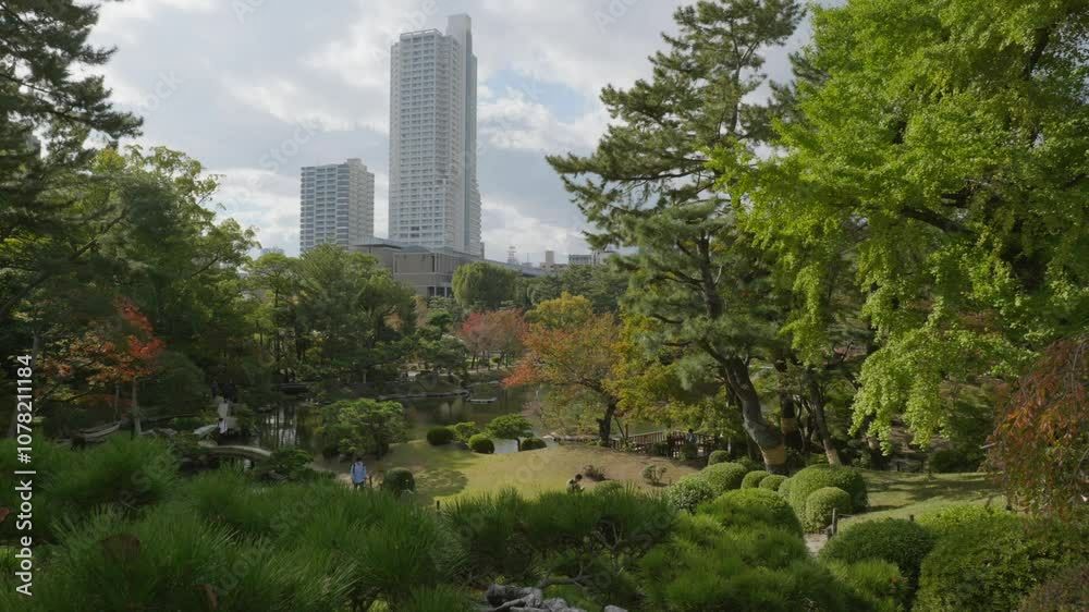 広島 縮景園の庭園風景 広島 縮景園の庭園風景