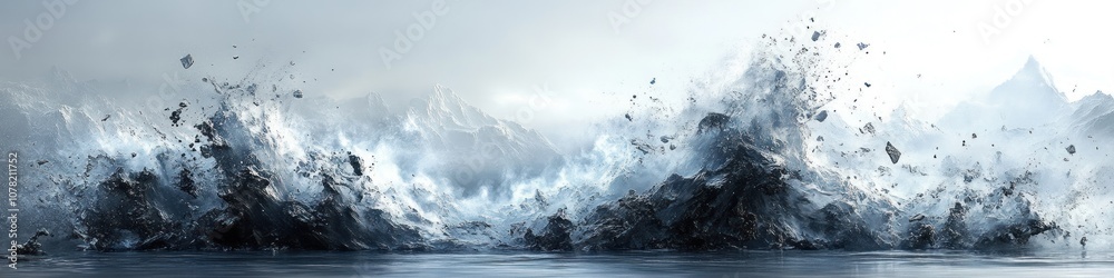 Dramatic seascape with crashing waves and distant mountains. Dramatic seascape with crashing waves and distant mountains.