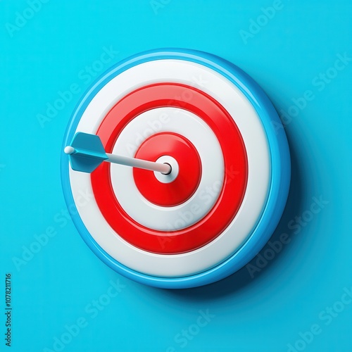 A colorful dartboard with a single arrow hitting the center, symbolizing focus and precision on a vibrant blue background.