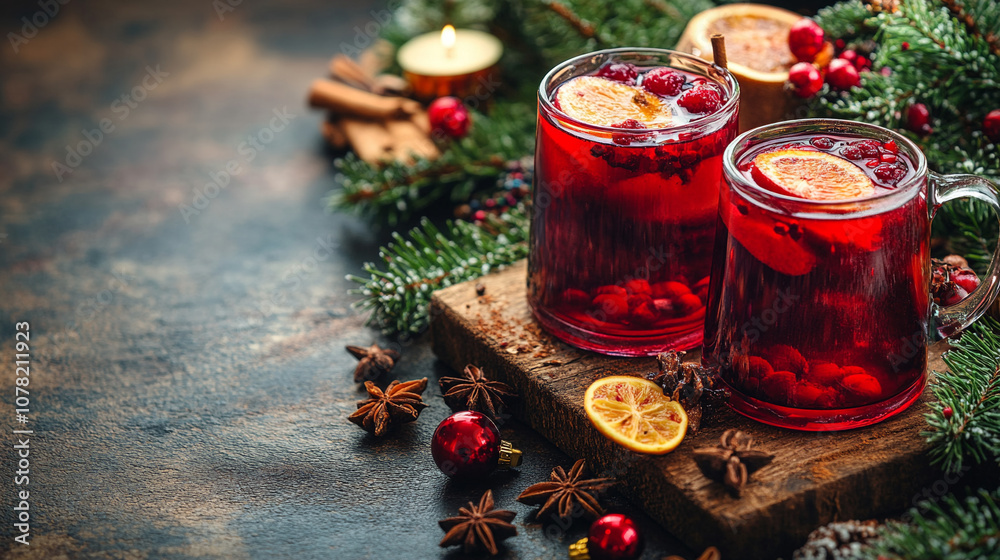 Glass Mug of Warm Mulled Wine with Orange Garnish Glass Mug of Warm Mulled Wine with Orange Garnish