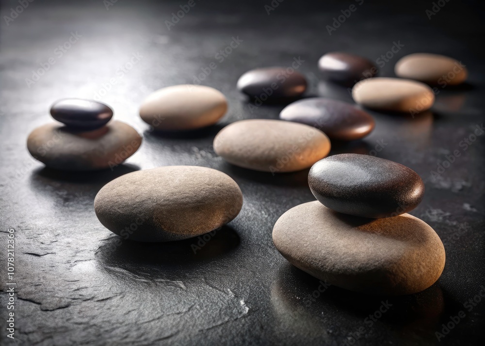 Tranquil Zen Stones Arrangement on Dark Surface for Peace and Serenity in Conceptual Photography