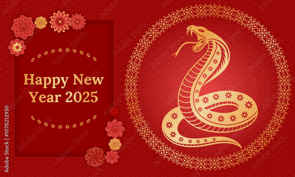 Obraz premium holiday card, banner for chinese new year of the snake 2025