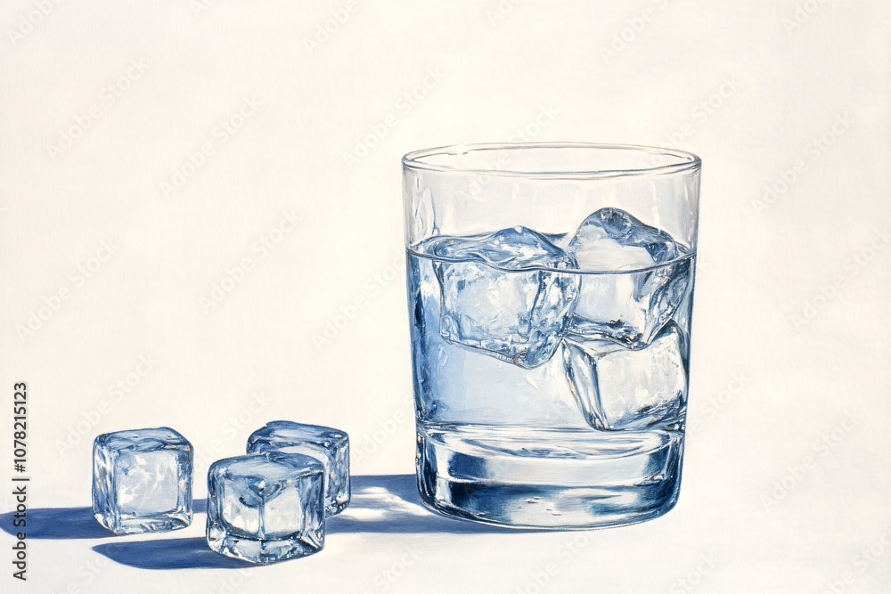 Glass of Water with Ice Cubes Close up Glass of Water with Ice Cubes Close up