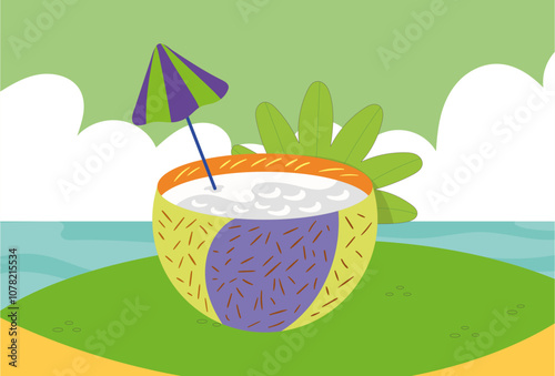 Coconut Drink Concept Illustration Stylish and Beautiful