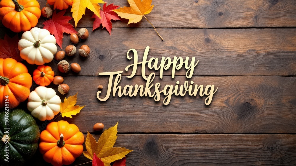 Warm have a happy thanksgiving card with pumpkins, leaves, and a cheerful seasonal message.