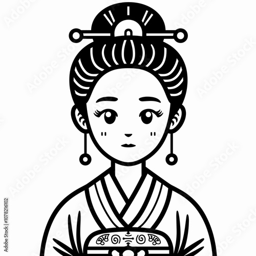 Japanese woman with kimono traditional character vector illustration design.