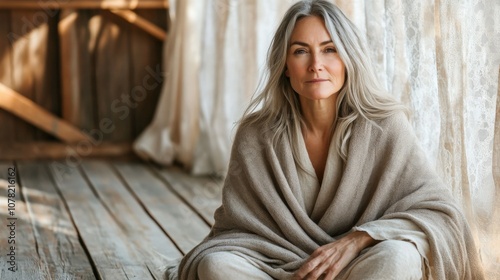 Serene Portrait of a Mature Woman in Natural Light photo