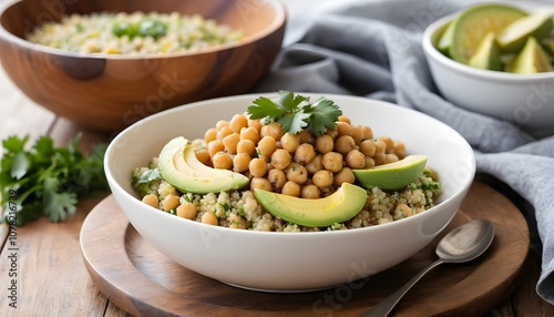 Healthy Chickpea and Quinoa Salad with Avocado Slices