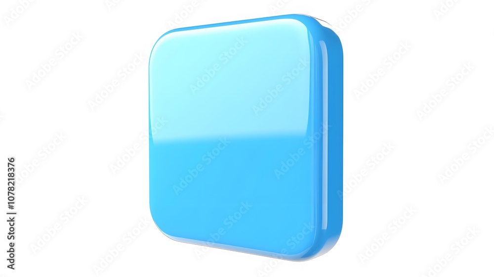 Blank Mobile application icon, button - blue square with round corners. 3d rendering, white background