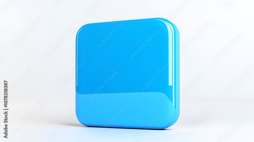 Blank Mobile application icon, button - blue square with round corners. 3d rendering, white background Blank Mobile application icon, button - blue square with round corners. 3d rendering, white background