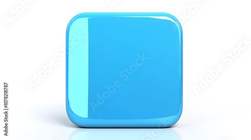 Blank Mobile application icon, button - blue square with round corners. 3d rendering, white background