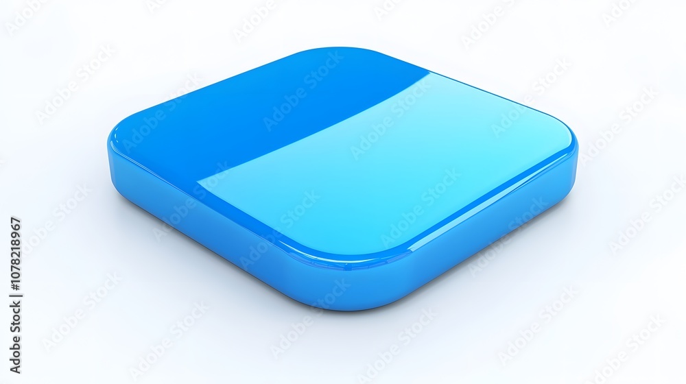 Blank Mobile application icon, button - blue square with round corners. 3d rendering, white background Blank Mobile application icon, button - blue square with round corners. 3d rendering, white background