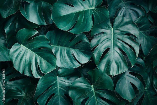 Lush green tropical leaves with deep shadows.