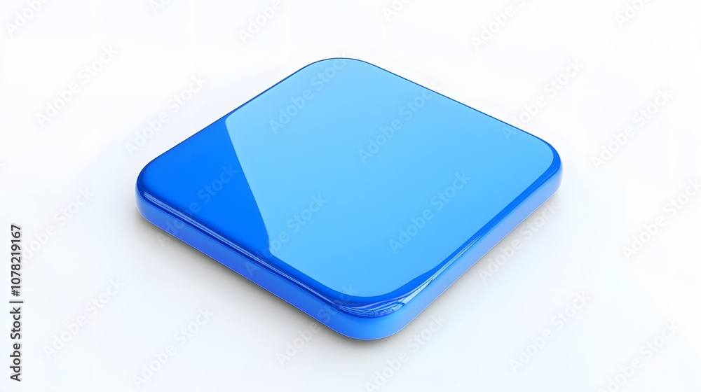 Blank Mobile application icon, button - blue square with round corners. 3d rendering, white background Blank Mobile application icon, button - blue square with round corners. 3d rendering, white background