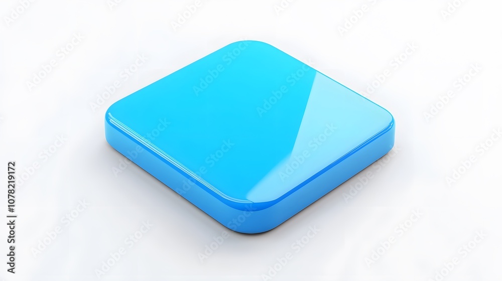 Blank Mobile application icon, button - blue square with round corners. 3d rendering, white background Blank Mobile application icon, button - blue square with round corners. 3d rendering, white background