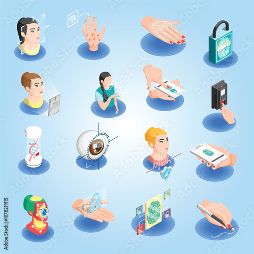 Biometric ID Isometric Icons