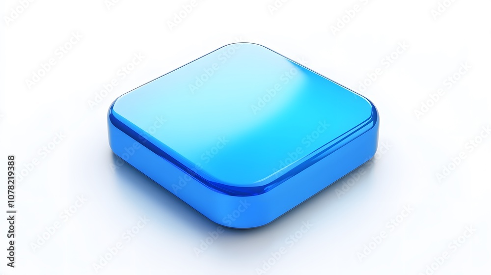 Blank Mobile application icon, button - blue square with round corners. 3d rendering, white background Blank Mobile application icon, button - blue square with round corners. 3d rendering, white background