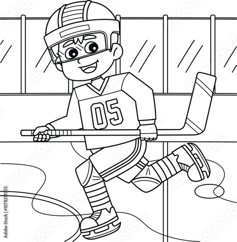 Ice Hockey Boy Player Running Coloring Page 