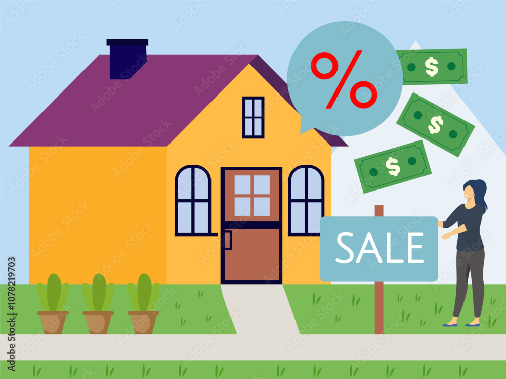 House Discount Concept Illustration Stylish and Beautiful House Discount Concept Illustration Stylish and Beautiful