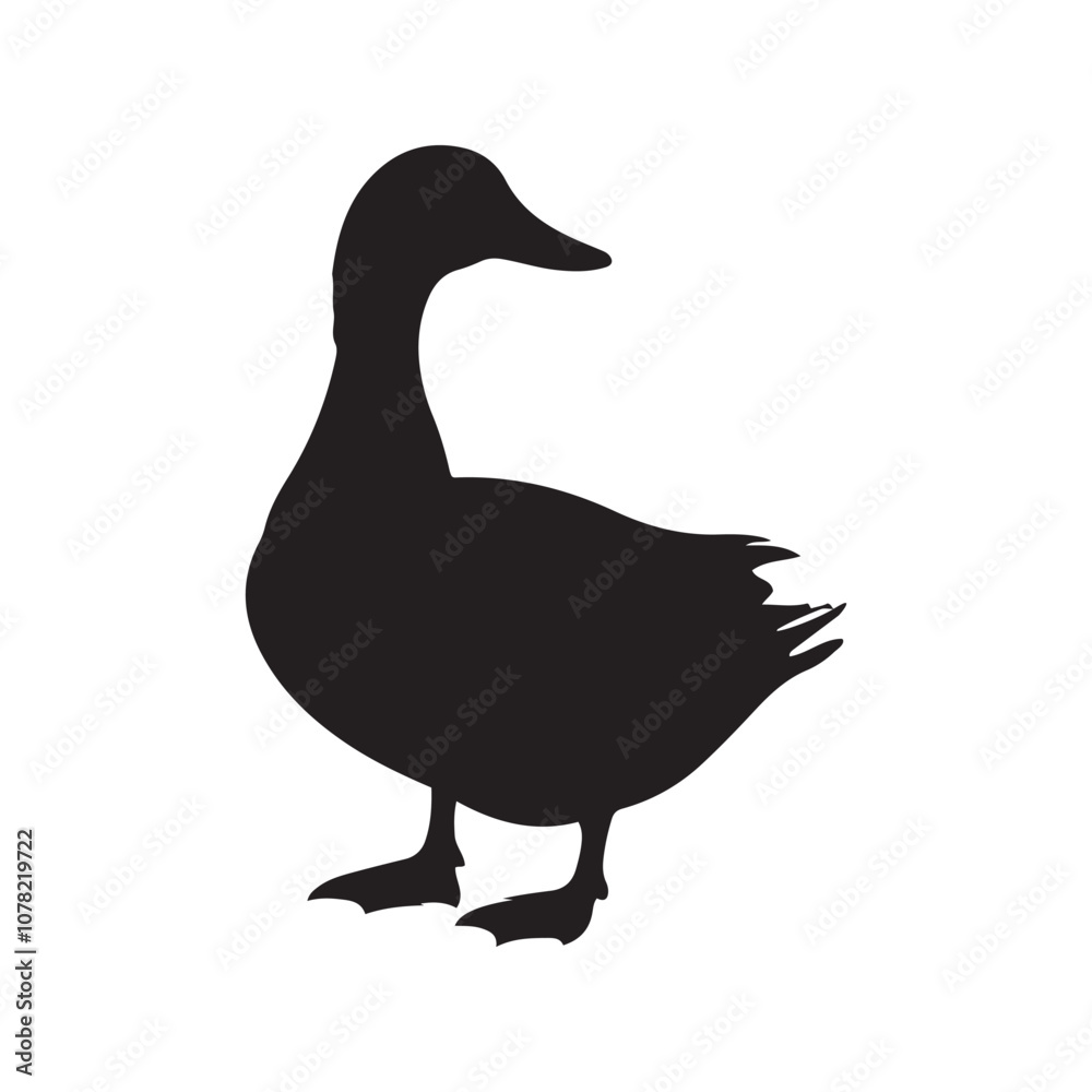 Duck icon. Duck black silhouette isolated on white background. Vector illustration, Domestic and wild ducks.