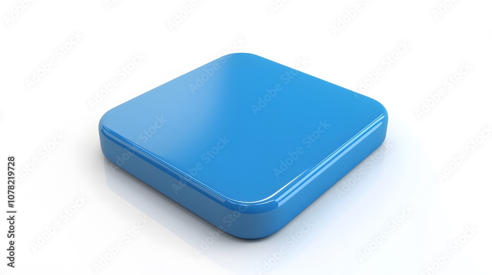 Blank Mobile application icon, button - blue square with round corners. 3d rendering, white background Blank Mobile application icon, button - blue square with round corners. 3d rendering, white background